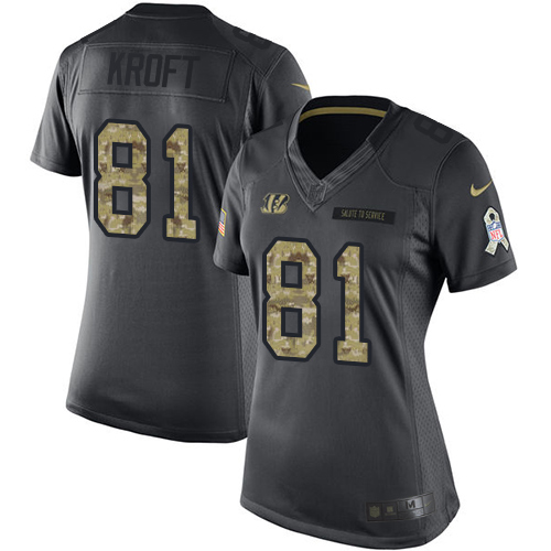 Women's Limited Tyler Kroft Nike Jersey Black - #81 2016 Salute to Service NFL Cincinnati Bengals